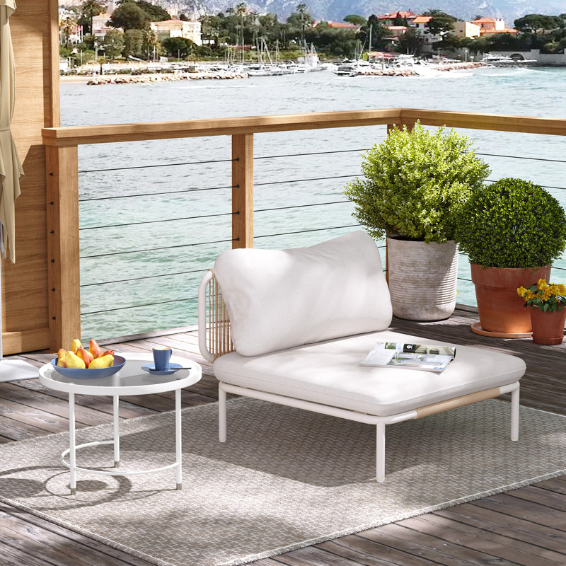 Canapé modulaire d'extérieur en métal avec coussins, Coussin beige / cadre blanc / naturel