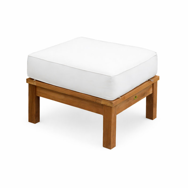 Galvan Solid Wood Teak Outdoor Ottoman, White