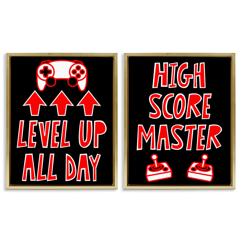 Ensemble de cadres flottants 2 pièces Level Up High Score Gamer, design par Marcus Prime, H 31 po x l 25 po