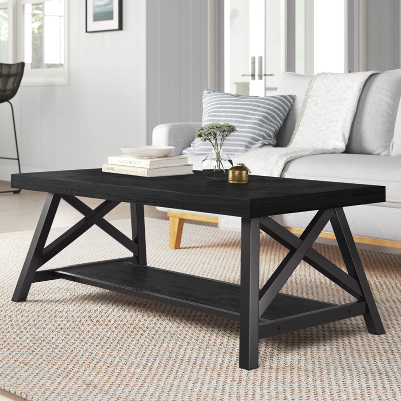 Table basse à tréteaux avec rangement Isakson, Noir