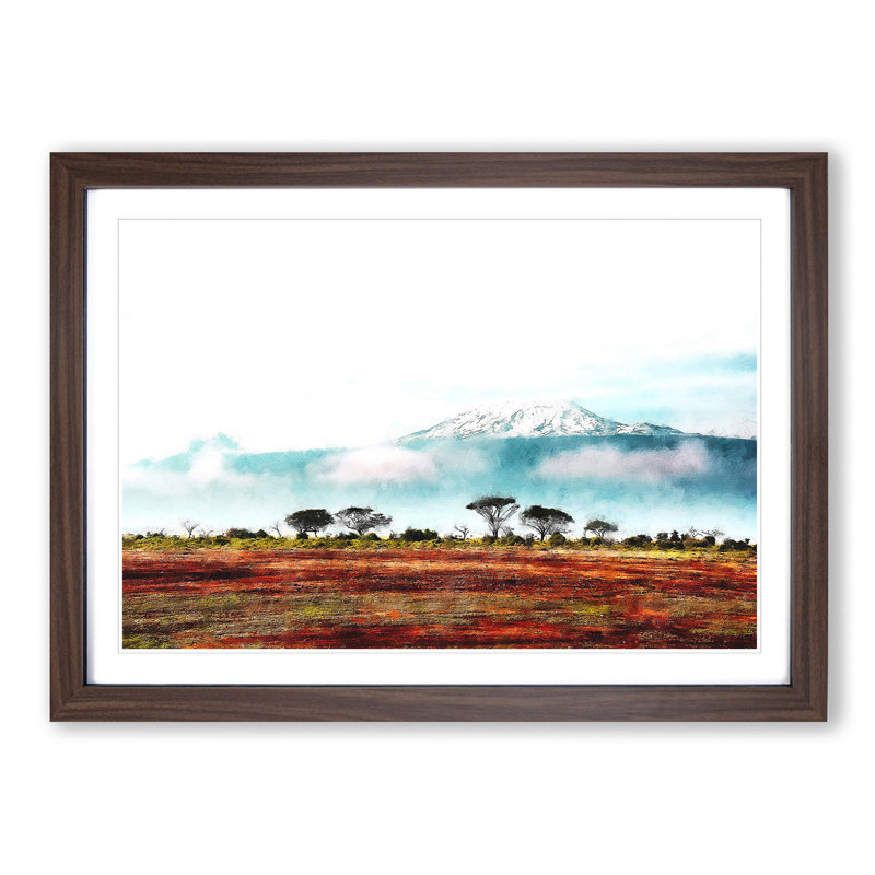 Mount Kilimanjaro In Tanzania - Single Picture Frame Print on MDF, Walnut Framed, 24cm H x 33cm W x 2cm D