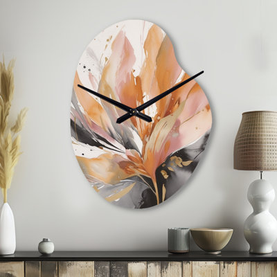 Lusky Orange And Grey Mesmerizing Marble Abstraction - Marble Asymmetrical Metal Wall Clock, Modern Unique Shape Wall Clock Print
