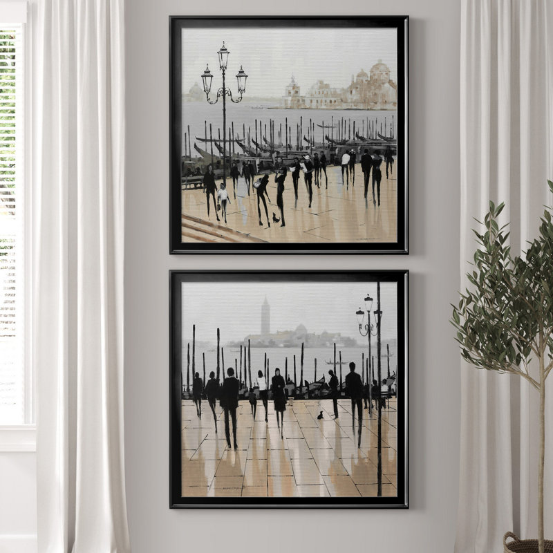 «Quiet Gondolas I», ensemble de 2 reproductions d'art graphique, H 17,5 po x l 35 po x P 1,5 po, Toile encadrée noire