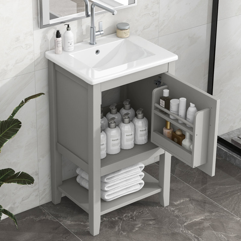 20'' Single Bathroom Vanity With Ceramic Top, Grey