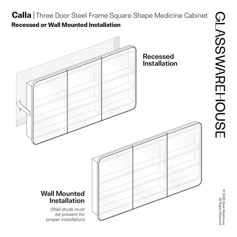 Three Door Steel Frame Square Shape Medicine Cabinet, White