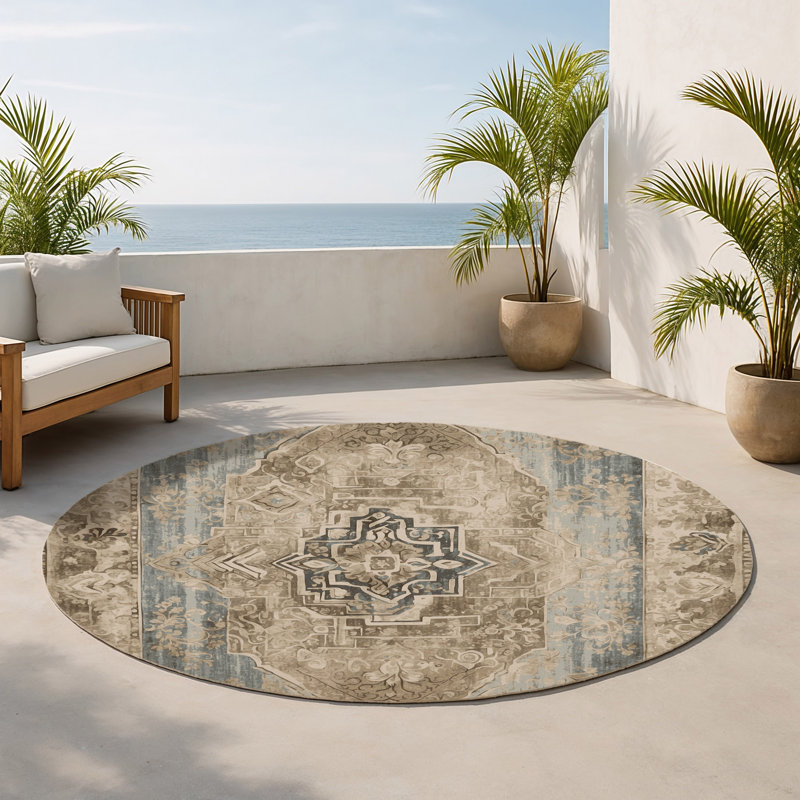 Tapis intérieur et extérieur Ornate Horizon, Rond 5 pi