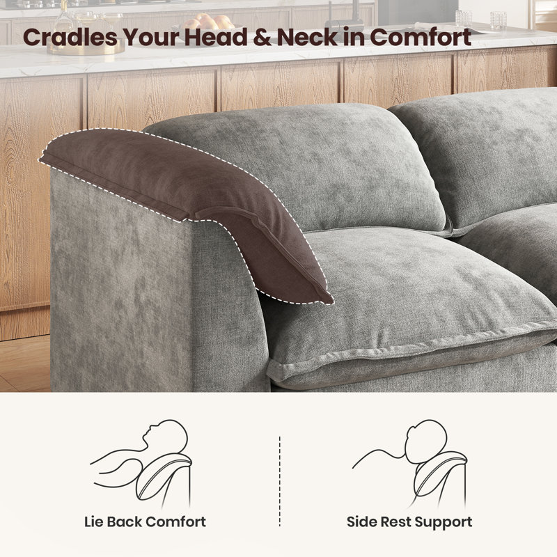  143.7" Chenille Modular Sectional Sofa With Storage Ottoman, Washable Cushion Covers, Padded Armrests, Extra-Thick Deep Cushions, Tool-Free Assembly, Gray