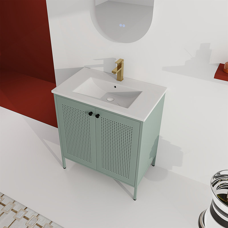 Meuble-lavabo autoportant de 30 po avec lavabo en céramique, Vert menthe