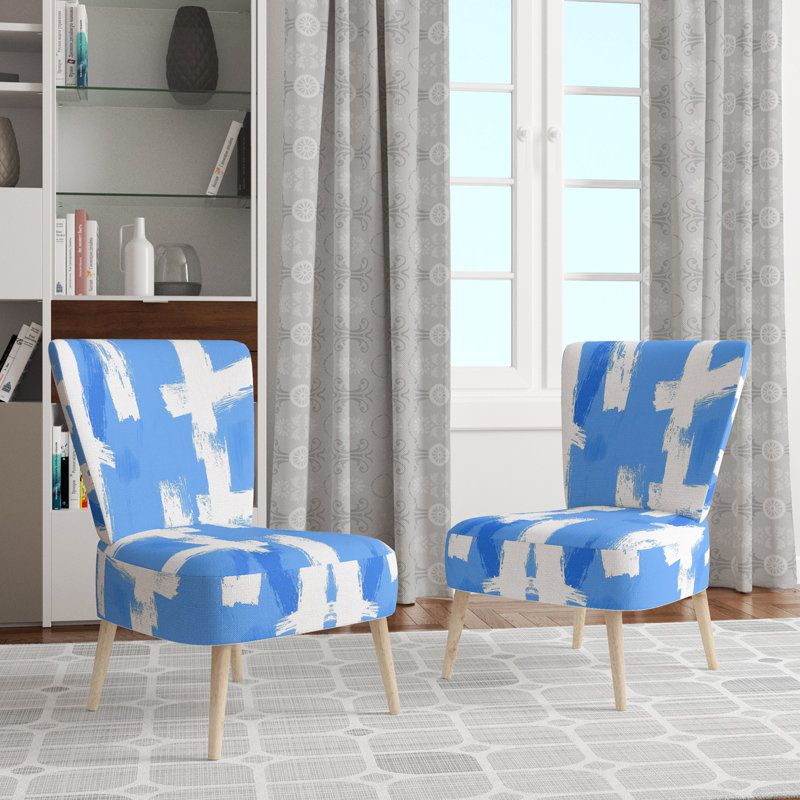 Black & White Crossing Paths II - Modern Upholstered Side Chair, Aqua/White
