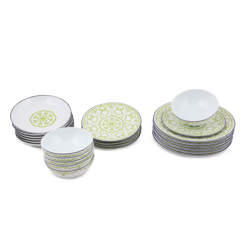 Service de table 24 pièces, service pour 6 Mattapan, Blanc / vert / bleu foncé