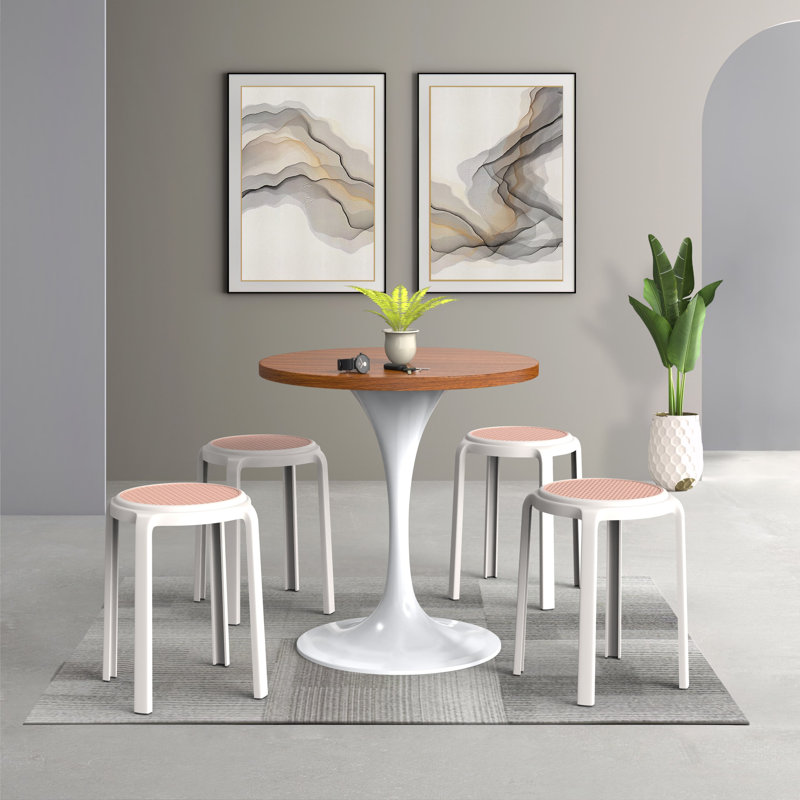 Tabouret d'appoint léger pré-assemblé en résine empilable Alysoun, Blanc