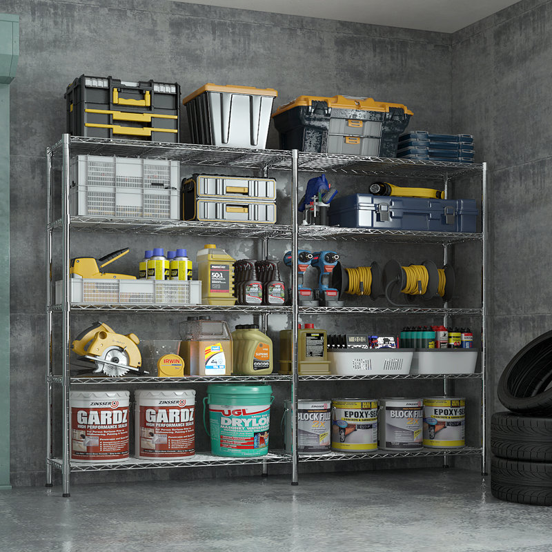 5-Tier Steel Height -Adjustable Storage Rack Heavy Duty Shelving Unit, White, 70.87" H x 69.69" W x 15.75" D