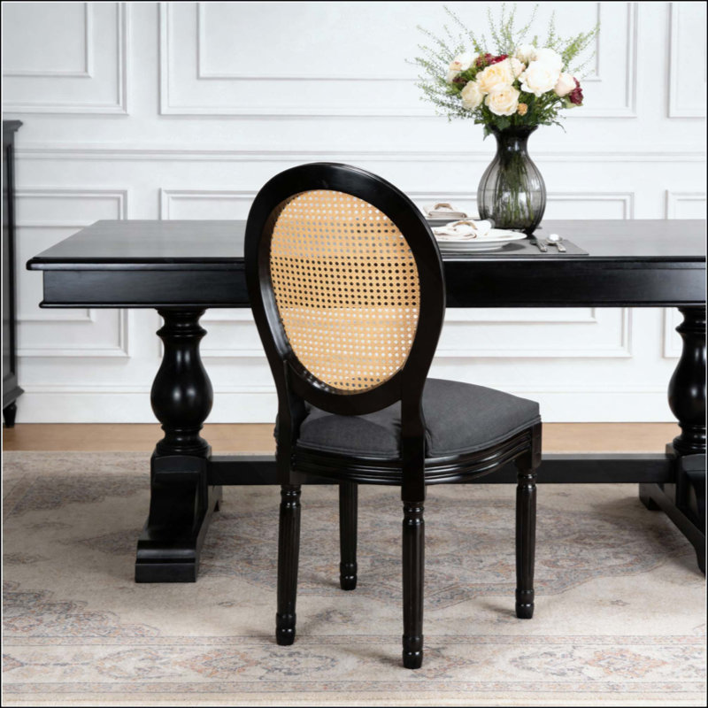 Ensemble de 2 chaises de salle à manger French Country, chaises rembourrées à dossier rond en rotin, pour le salon, la cuisine, le restaurant, la structure en bois massif, le tissu