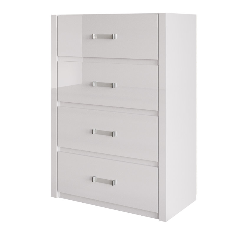 Commode 4 tiroirs en blanc, Blanc