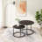 Set of 2 Round Nesting Coffee Tables with Faux Leather Tops and Black Metal Bases, Warm Brown, for Living Room