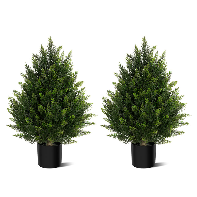 Cute Artificial  Cedar Potted Plant, 2, 23.62" H x 17.72" W x 17.72" D 