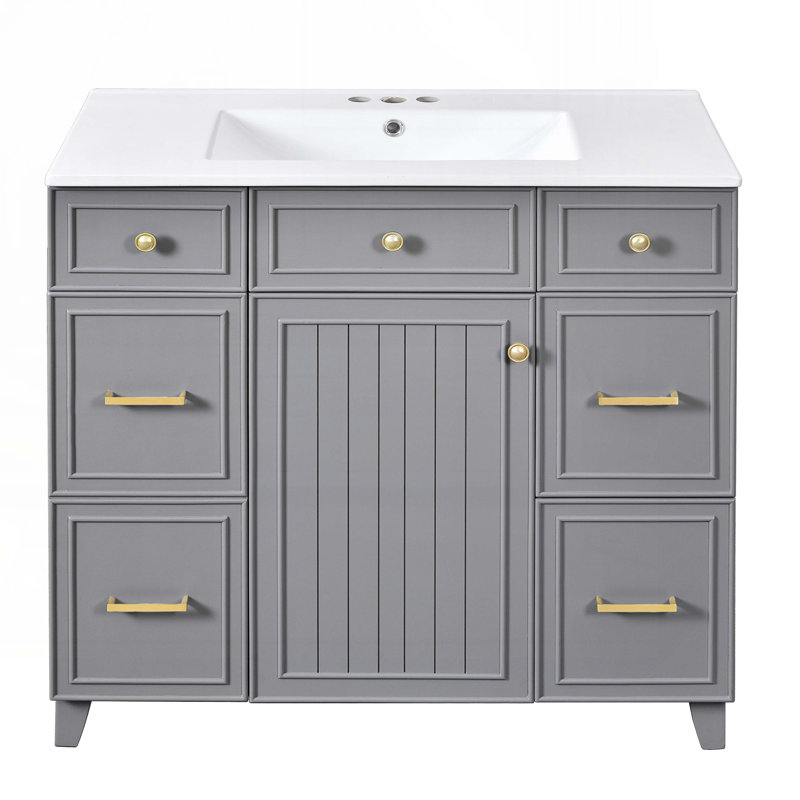 Meuble-lavabo 36 po avec lavabo en céramique, Gris