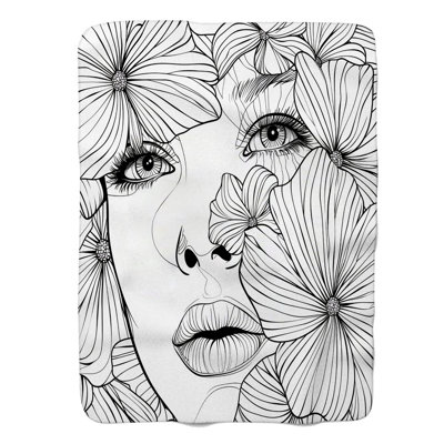Floral Face Line Art - 1 Piece Premium Sherpa Blanket