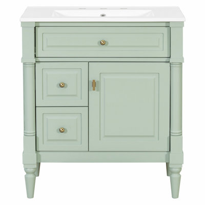 Bathroom Vanity With Sink, Freestanding Wooden Cabinet With Flip Drawer And Adjustable Shelf