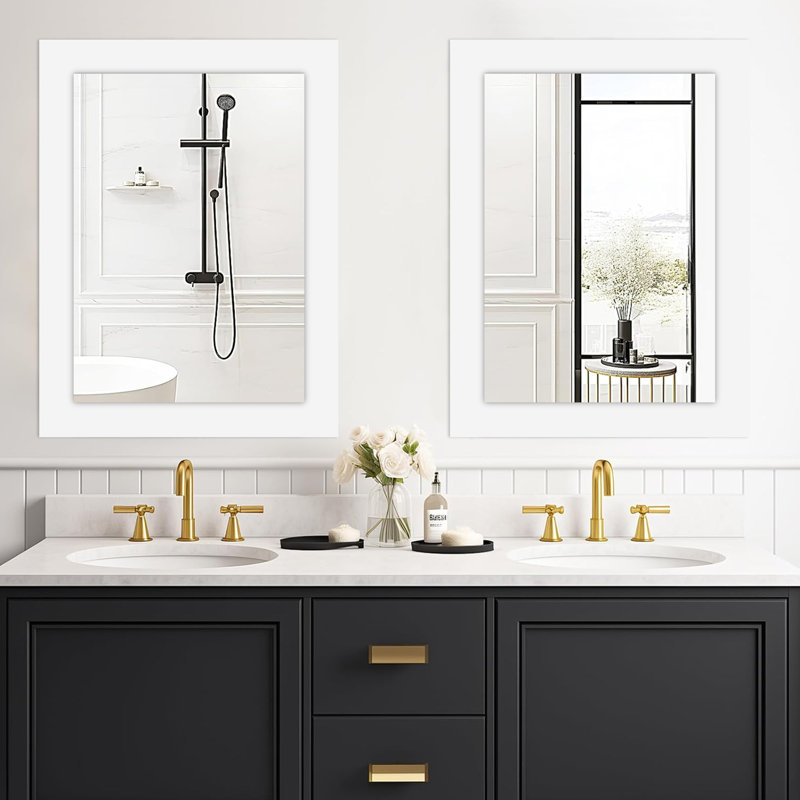 Wood Rectangle Mirror, White, 32" x 24"