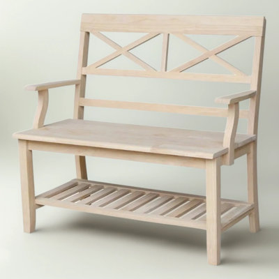 Double X-Back Bench, Unfinished Hardwood With Butcher Block Surface And Arms, Ready To Assemble