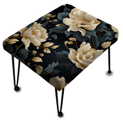 Timeless Beige Peony Sophistication I - Floral Rectangle Ottoman