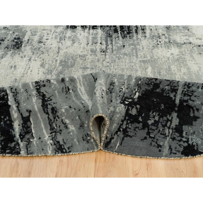 Tapis rond noir en laine et en soie noué à la main 10 pi x 10 pi Obsidian 163FD92B876542E88CB19030CF6DA90F
