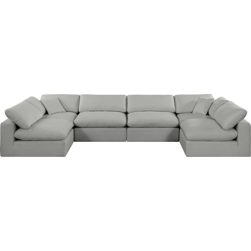 Canapé modulaire 6 pièces rembourré, Tissu gris texturé en lin