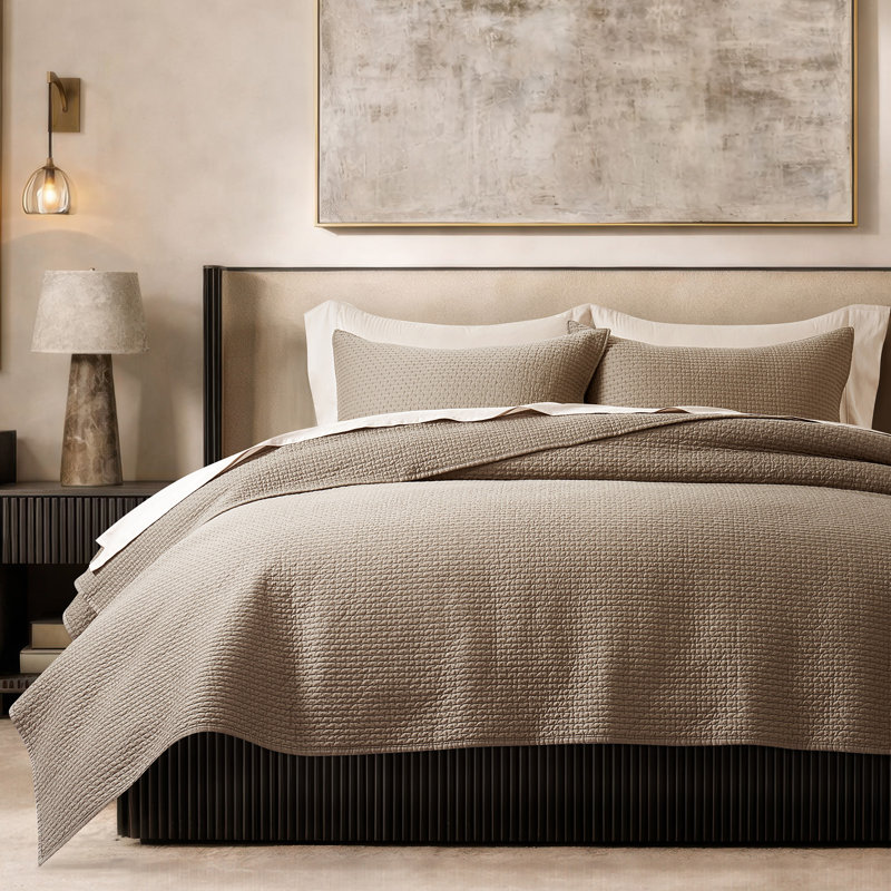 100% Cotton Sateen Quilt Set - Lightweight Breathable Coverlet With Pick-Stitch Design, Reversible & Pre-Washed For All-Season Comfort