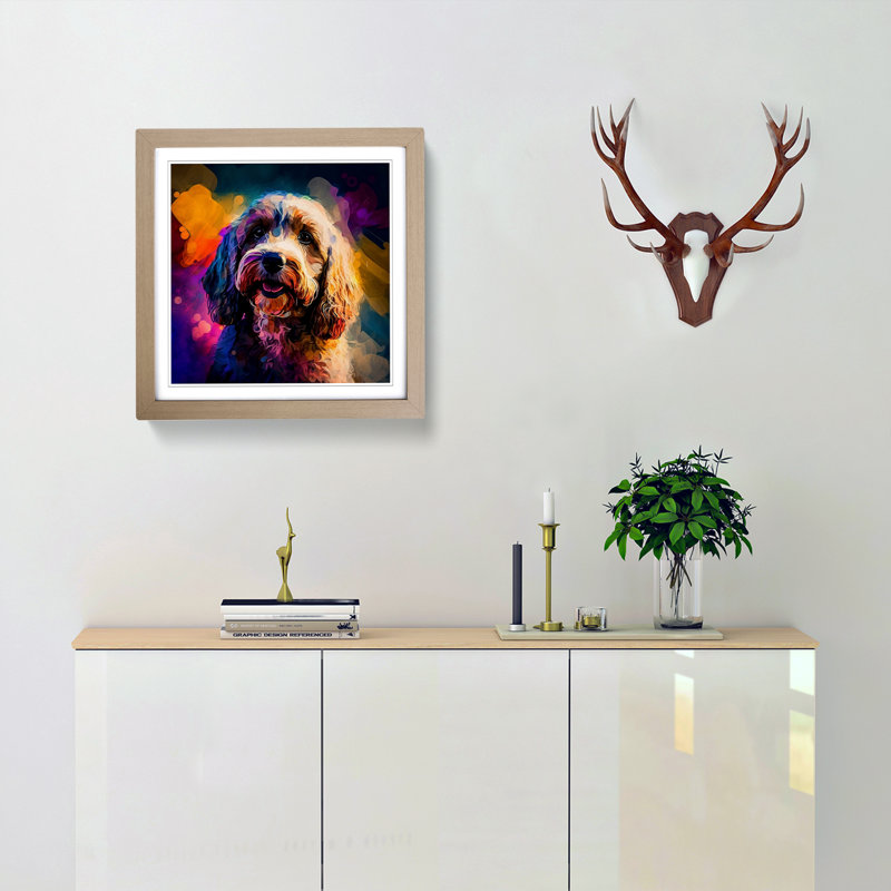 Cockapoo Abstract Expressionism - Single Picture Frame Print on Wood, Oak