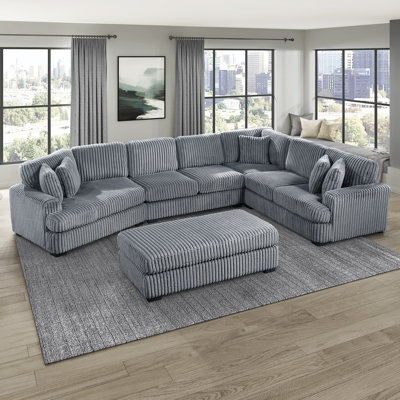Showstead 156" Modern & Contemporary Sectional Sofa with Ottoman - Corduroy Sectional Sofa with Ottoman, Expansive Sofa with Cuddler, Superior Foam over Pocket Coils Comfort