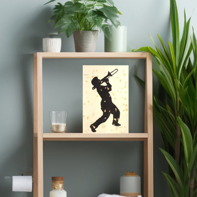Jazz Trombone Silhouette Abstract Contemporary Wall Art Print 1 Piece Wrapped Canvas Wall Art