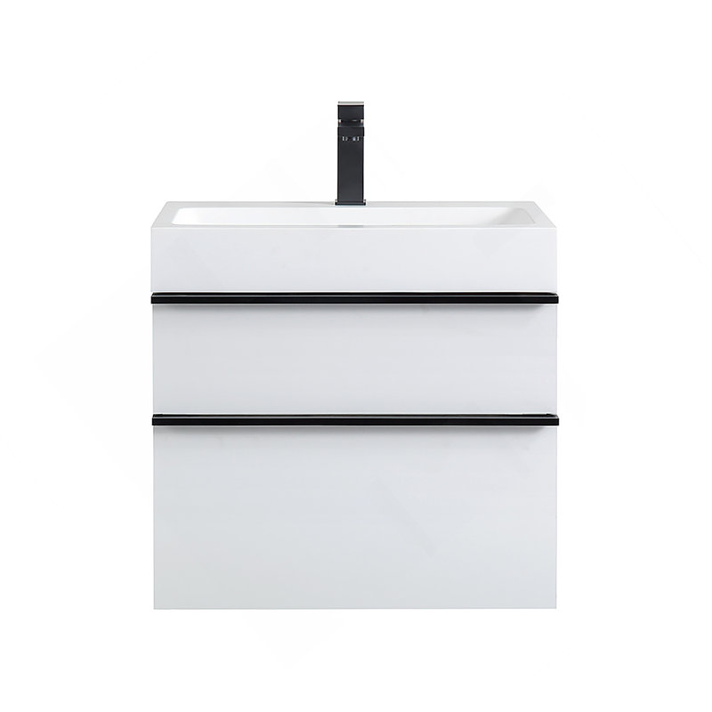 Meuble-lavabo mural blanc 24 po avec lavabo en acrylique intégré, 2 tiroirs à fermeture en douceur, armoire flottante pré-assemblée et moderne