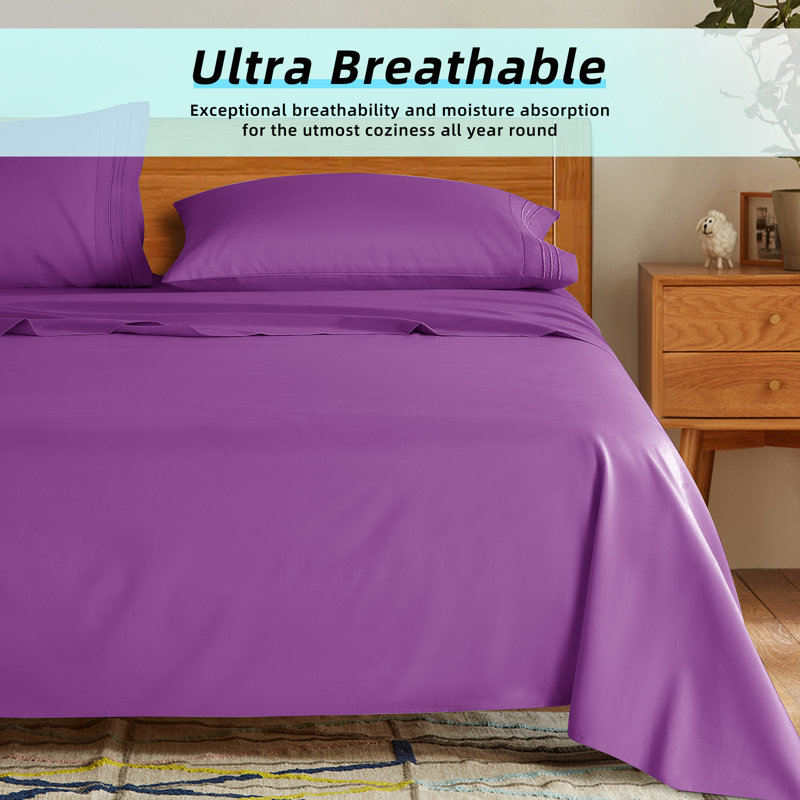 Microfiber Sheet Sets 4 Pieces, Purple, CalKing SheetSet 1FittedSheet & 2KingPillowcase