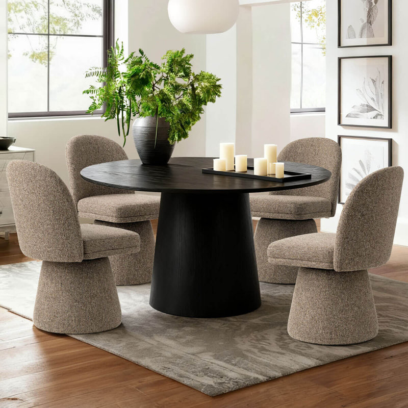 Upholstered Fabric 360° Swivel Dining Chair, Brown