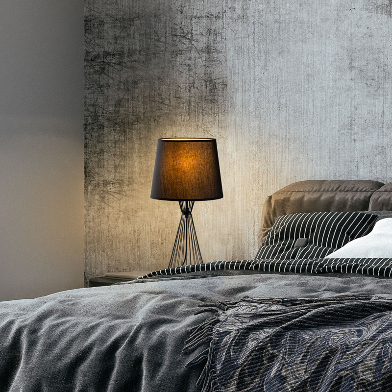 Industrial Style Table Lamp, Black Metal Body, 11.0 x 11.0 x 21.7 inches | Fabric Cap Ø8.7-11.0 x 8.7 inches | E27 Socket, Max 40W (Bulb Not Included), IP20 Rated, Perfect for Modern Home & Office Décor
