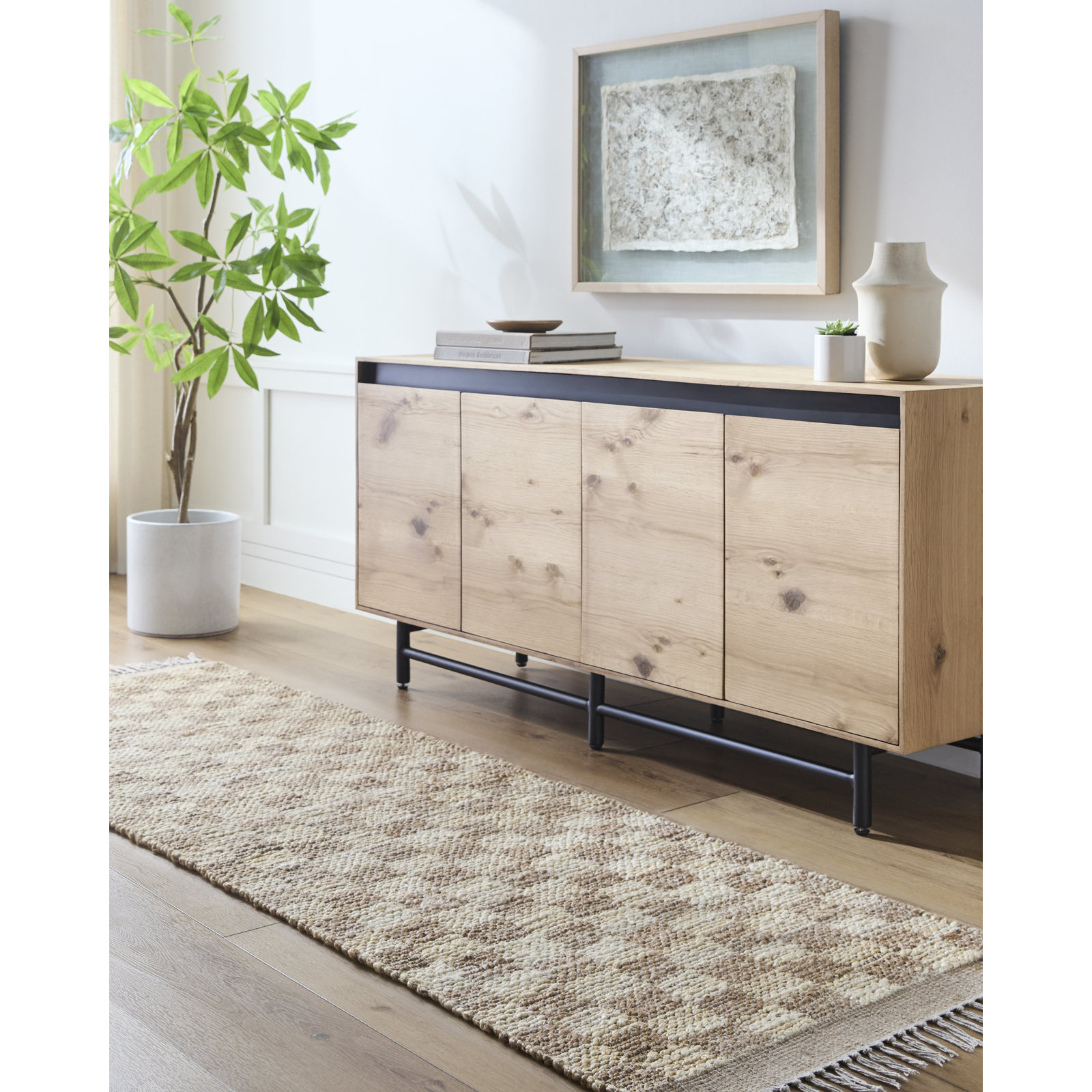 Tali Hand-Woven Checkered Jute Rug, Runner 2'6" x 8'