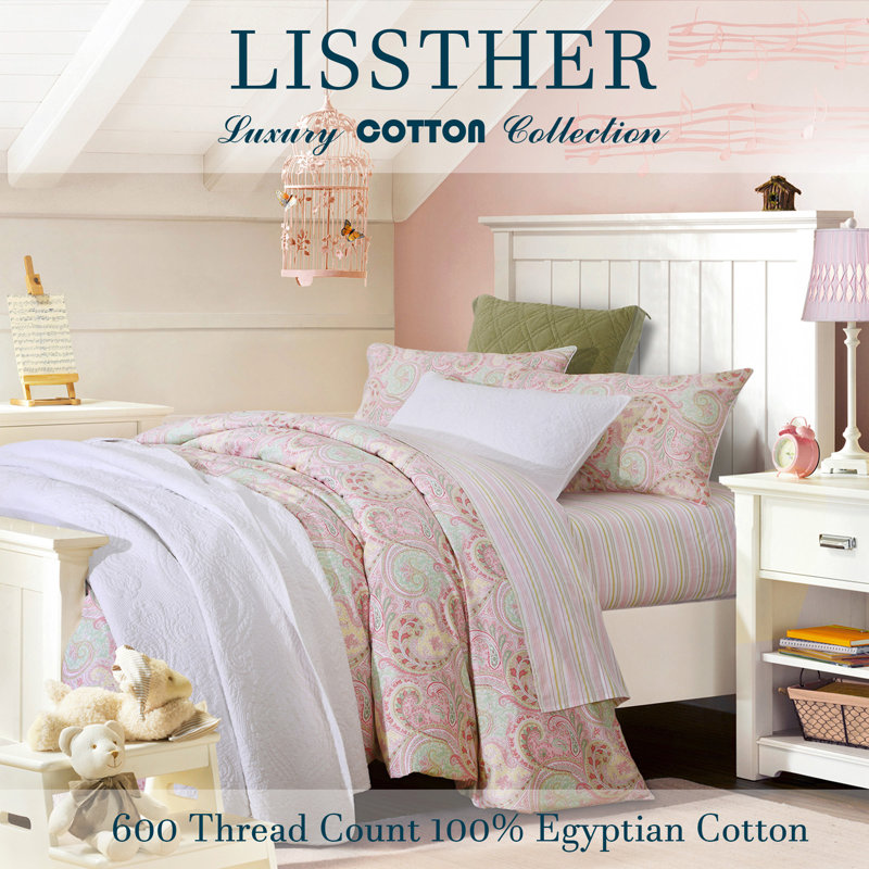  800TC 100% Egyptian Cotton Duvet Cover Set，3pcs Luxury Vintage Classic light pink Paisley Print Bedding Set, Aesthetic Botanical Pattern for Bedroom Guest Room Student Dorm All Seasons