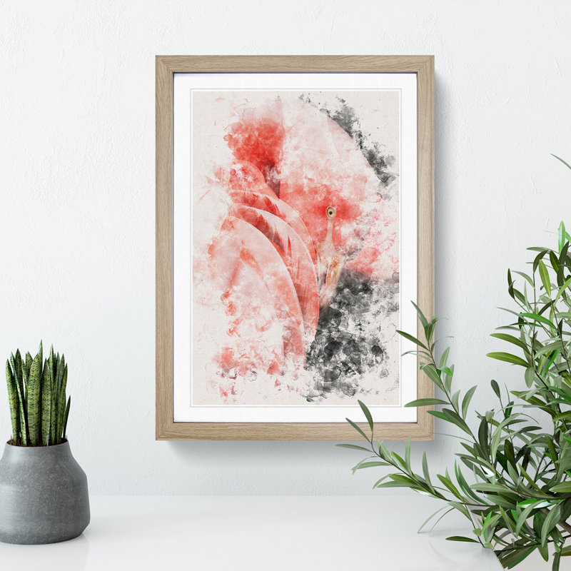Pink Flamingo - Framed Print, 33cm H x 24cm W x 2cm D, Oak Framed