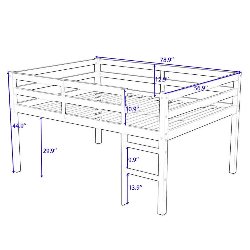 Lit mezzanine double en bois avec échelle