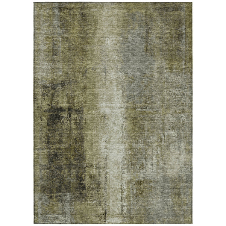 Machine Washable Indoor/Outdoor Xhevrie Olive Rug
