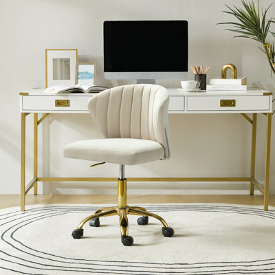 Petillo Swivel Velvet Office Task Chair with Adjustable Height and Padded Cushion
