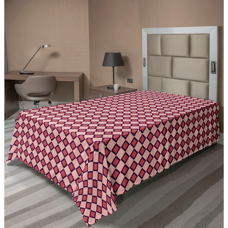 Drap plat moderne de style bohème Ambesonne, Drap plat pour lit simple TG, Bleu / corail foncé / motif géométrique prune