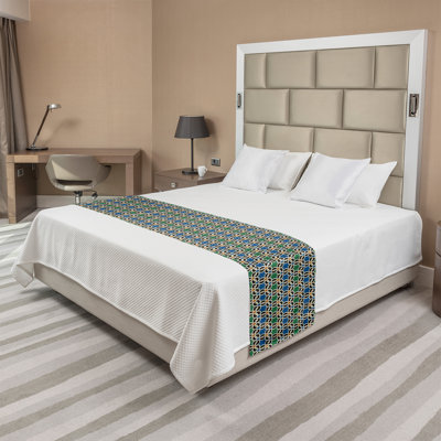 Ambesonne Moroccan Bed Runner Hexagon Stars Pattern Green Blue Black