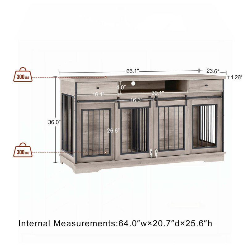 Multifunctional TV Stand Dog Crate with Two Drawers and Removable Partition, Ideal for Keeping Two Medium-Sized Dogs Comfortably