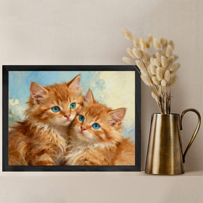 Reproduction d'art encadrée noire avec deux chats bleus aux yeux bleus