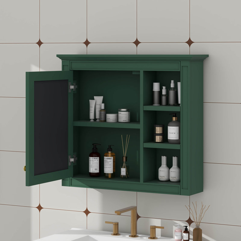 Pharmacie avec porte miroir et tablettes réglables, Vert