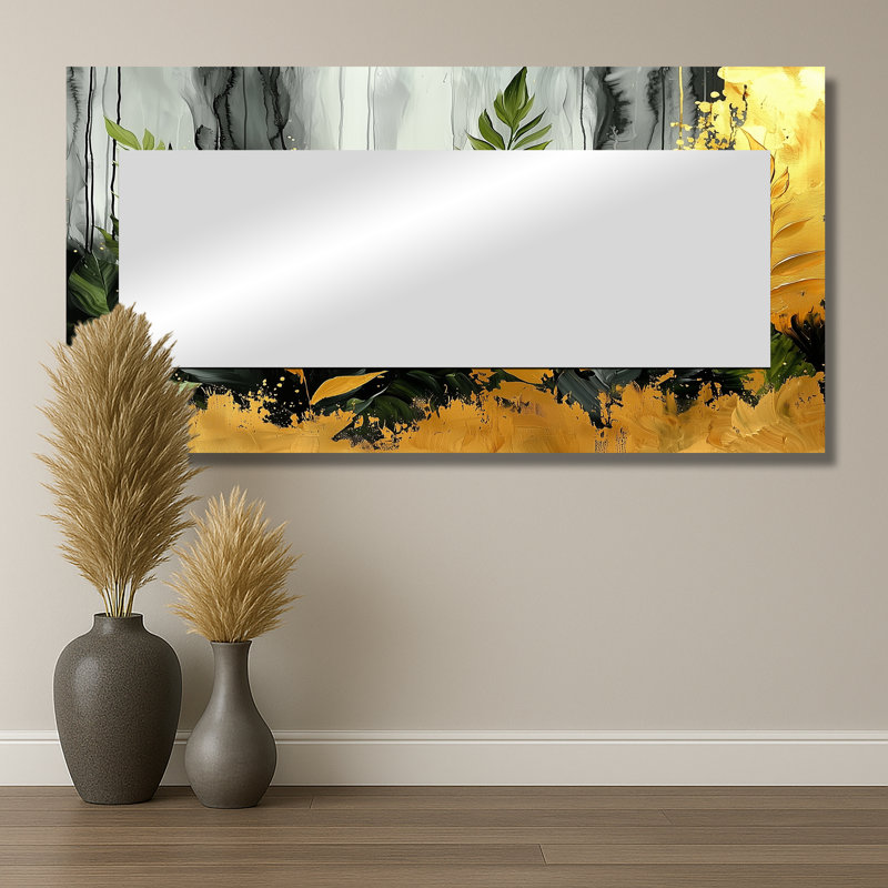 Minimalisme fougères or tropical symphonie I - miroir floral pour décoration murale - imprimé sur métal, 28 po x 55 po