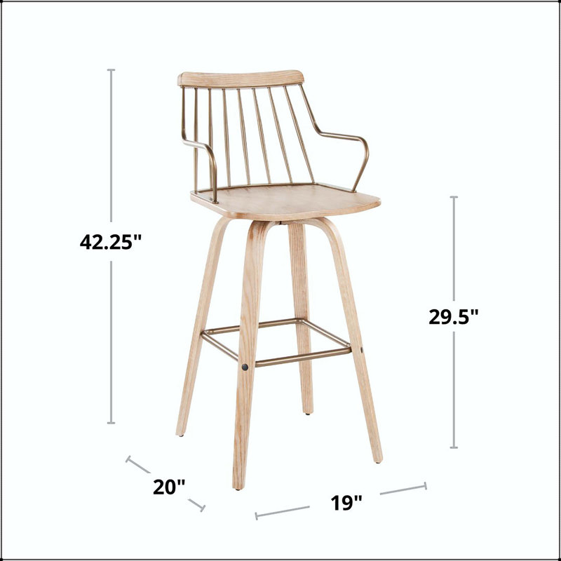Tabouret de bar pivotant à hauteur fixe - Bois blanchi avec cuivre antique