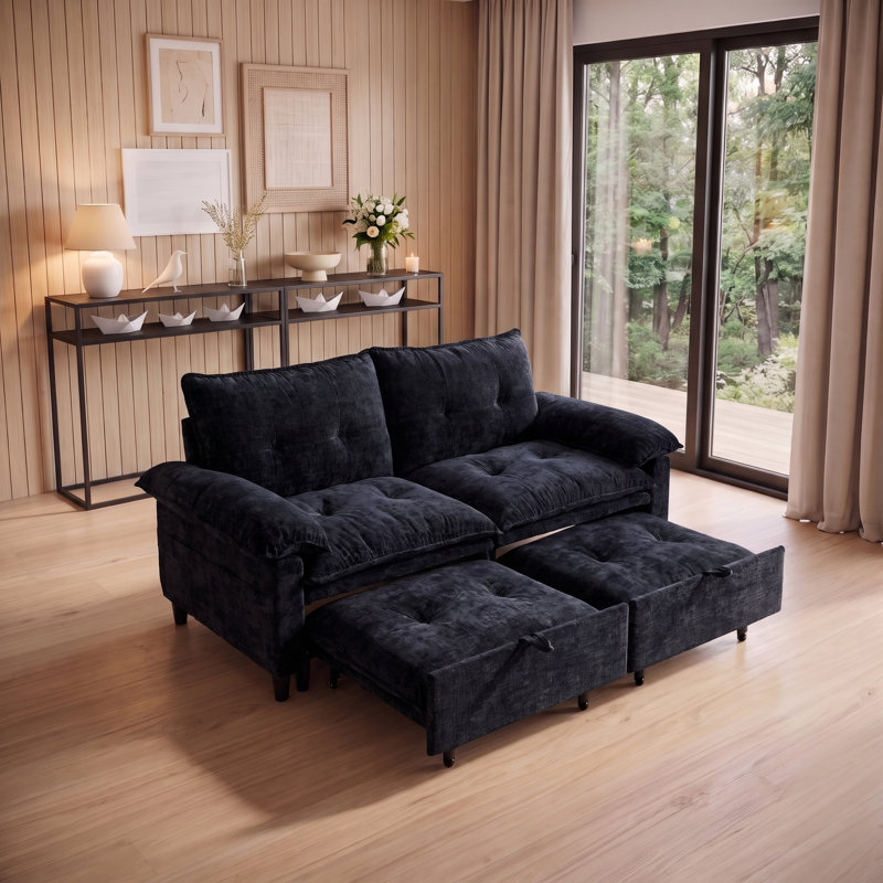Canapé-lit convertible avec matelas escamotable 73 po, Noir